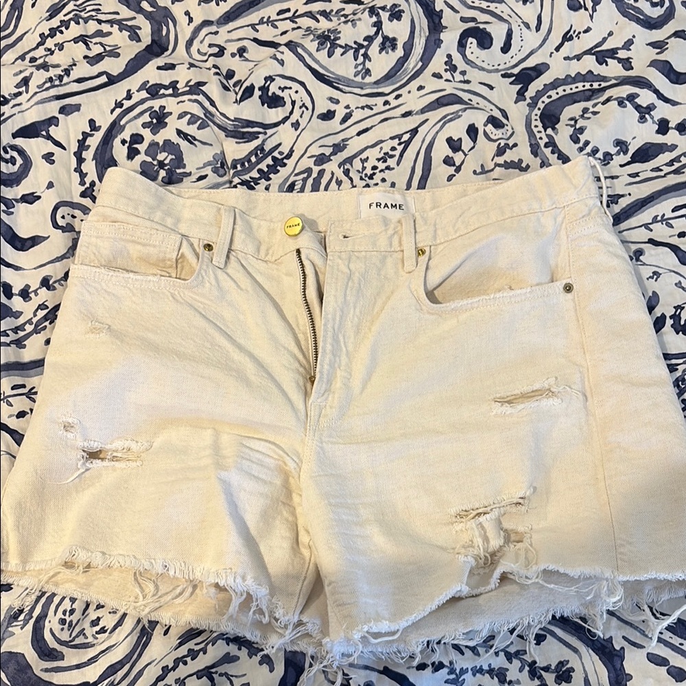 Frame Denim Women's Cream Distressed Shorts